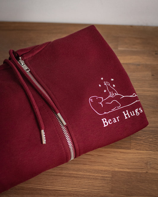 Bear Hugs - Medium Burgundy Full-Zip Hoodie
